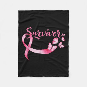 Breast Cancer Awareness Pink Butterflies Band Surv Fleece Blanket