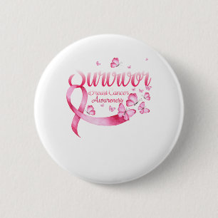 Breast Cancer Awareness Pink Butterflies Ribbon 2 Inch Round Button