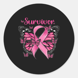 Breast Cancer Awareness Pink Butterflies Survivor  Classic Round Sticker