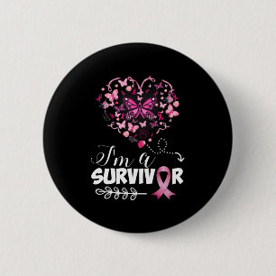 Breast Cancer Awareness Pink Butterfly Heart I'm A 2 Inch Round Button