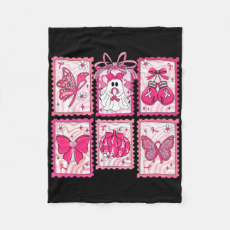 Breast Cancer Awareness Pink Ghost Bow Coquette Wo Fleece Blanket