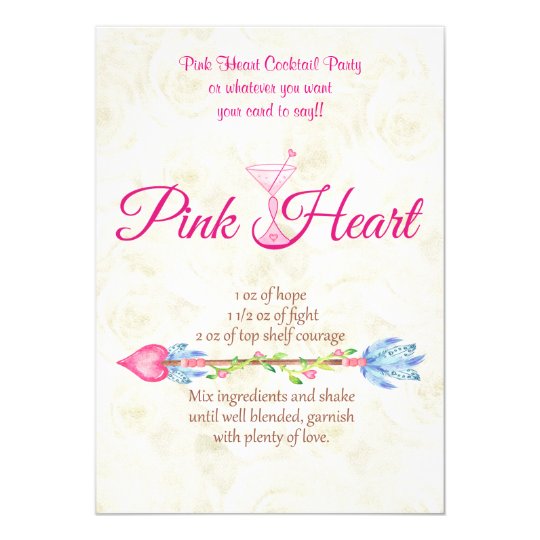 Breast Cancer Awareness Pink Heart Recipe Boho Card