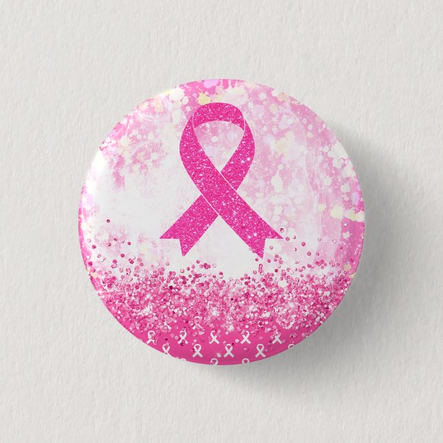 Breast Cancer Awareness Pink Ribbon  1 Inch Round Button (Front)
