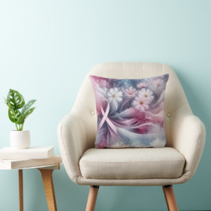 Breast Cancer Awareness Pink Ribbon Abstract Throw Pillow