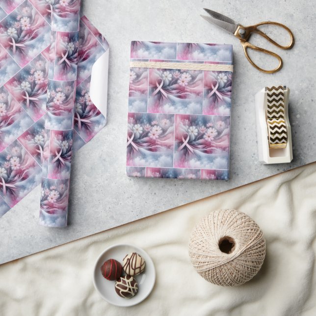 Breast Cancer Awareness Pink Ribbon Abstract Wrapping Paper (Crafts)