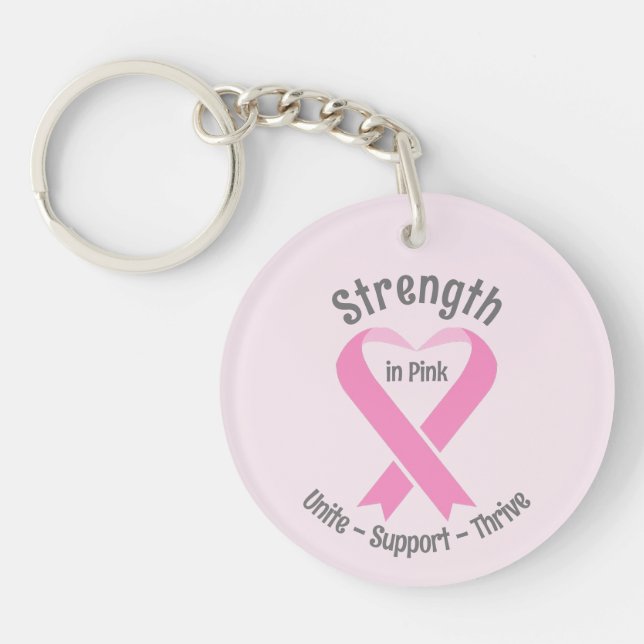 Breast Cancer Awareness Pink Ribbon Acrylic Keychain (Front)