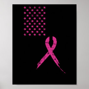 Breast Cancer Awareness Pink Ribbon American Flag Poster