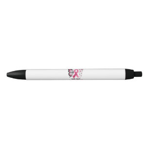 Breast Cancer Awareness Pink Ribbon Butterfly Black Ink Pen