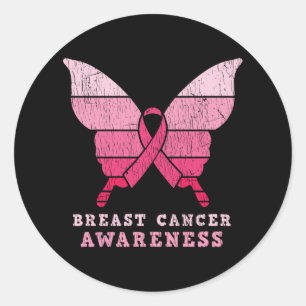 Breast Cancer Awareness Pink Ribbon Butterfly Gift Classic Round Sticker