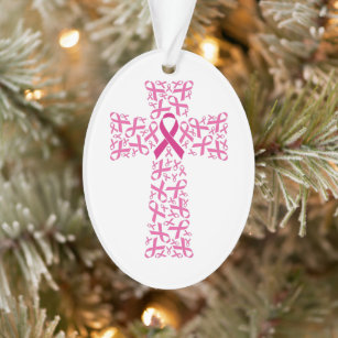 Breast Cancer Awareness Pink Ribbon Cross  Ornament
