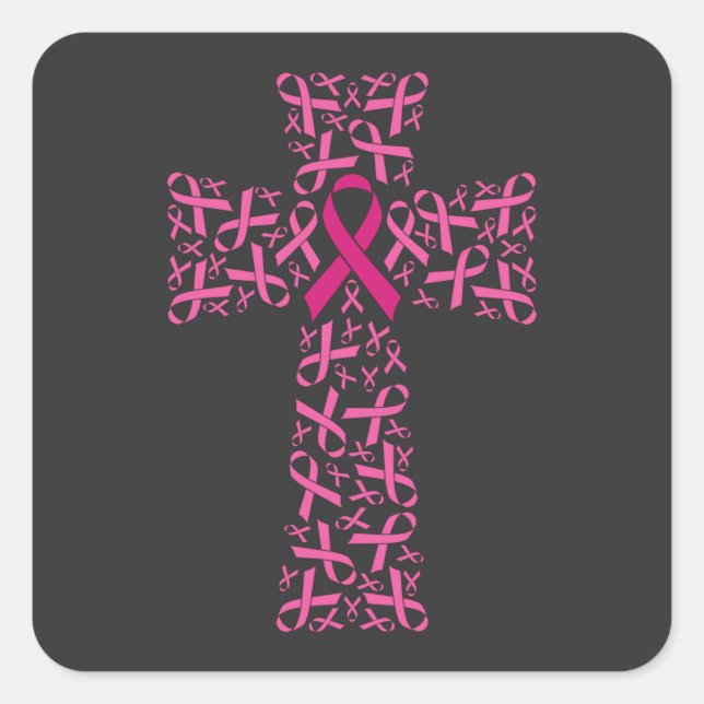 Breast Cancer Awareness Pink Ribbon Cross  Square Sticker (Front)