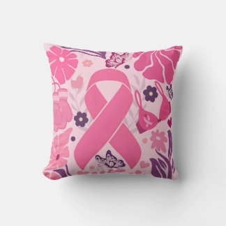 Breast Cancer Awareness Pink Ribbon Fighter Throw Pillow