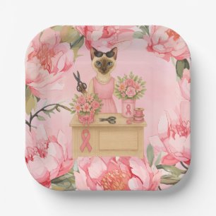 Breast Cancer Awareness Pink ribbon florist themed Paper Plate
