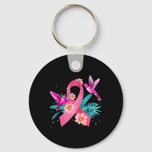 Breast Cancer Awareness Pink Ribbon Flowers Keychain