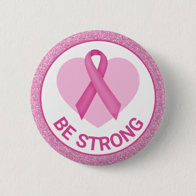 Breast Cancer Awareness Pink Ribbon & Heart 2 Inch Round Button (Front)
