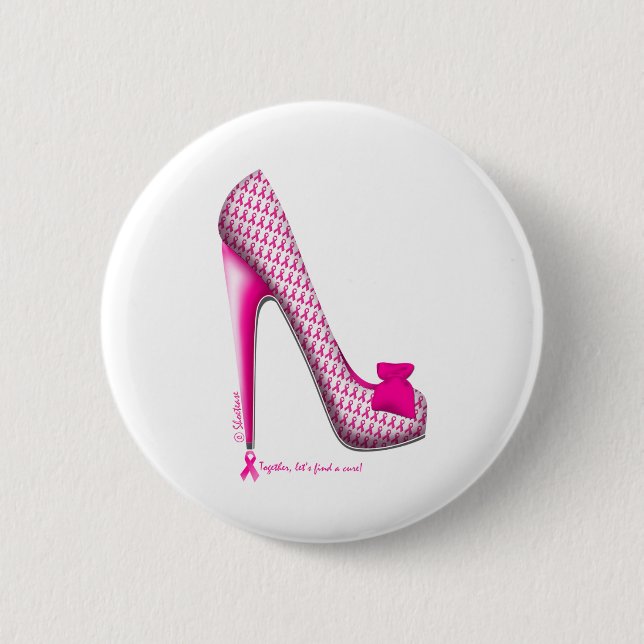 Breast Cancer Awareness Pink Ribbon Heel 2 Inch Round Button (Front)