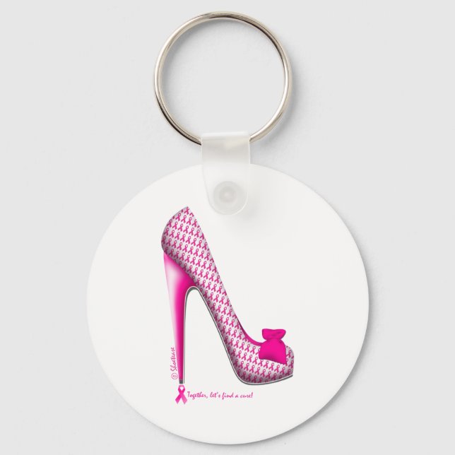 Breast Cancer Awareness Pink Ribbon Heel Keychain (Front)