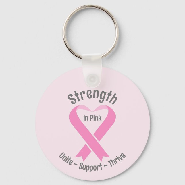 Breast Cancer Awareness Pink Ribbon Metal Keychain (Front)