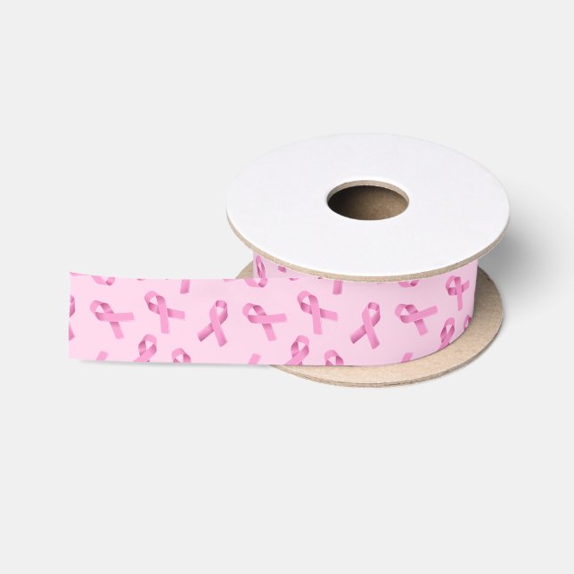 Breast Cancer Awareness Pink Ribbon Pattern Satin Ribbon (Spool)