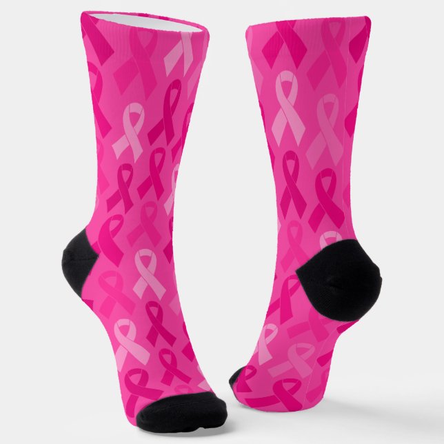 Breast Cancer Awareness Pink Ribbon Pattern Socks (Angled)