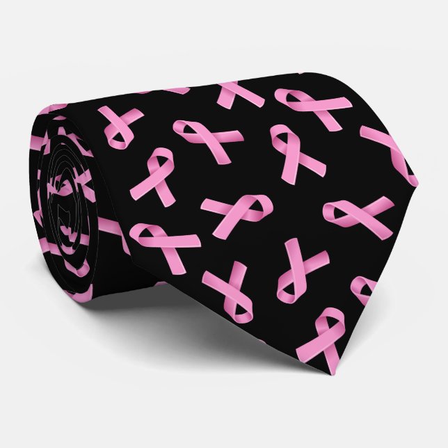 Breast Cancer Awareness Pink Ribbon Pattern Tie (Rolled)