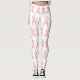 Breast Cancer Awareness Pink Ribbon Pattern White Leggings