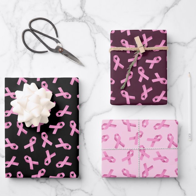 Breast Cancer Awareness Pink Ribbon Pattern Wrapping Paper Sheet (Front)