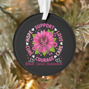 Breast Cancer Awareness Pink Ribbon Sunflower Hope Ornament