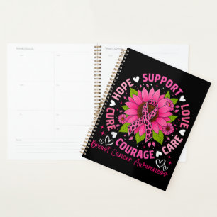 Breast Cancer Awareness Pink Ribbon Sunflower Hope Planner