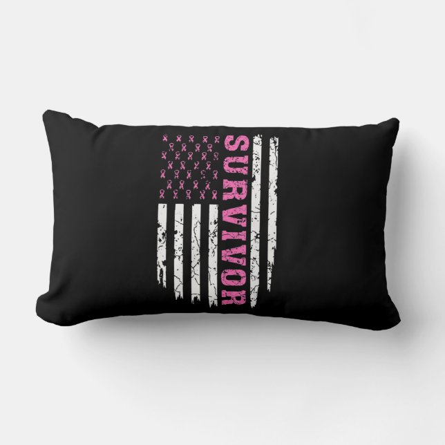 Breast Cancer Awareness Pink Ribbon Survivor Ameri Lumbar Pillow (Front)