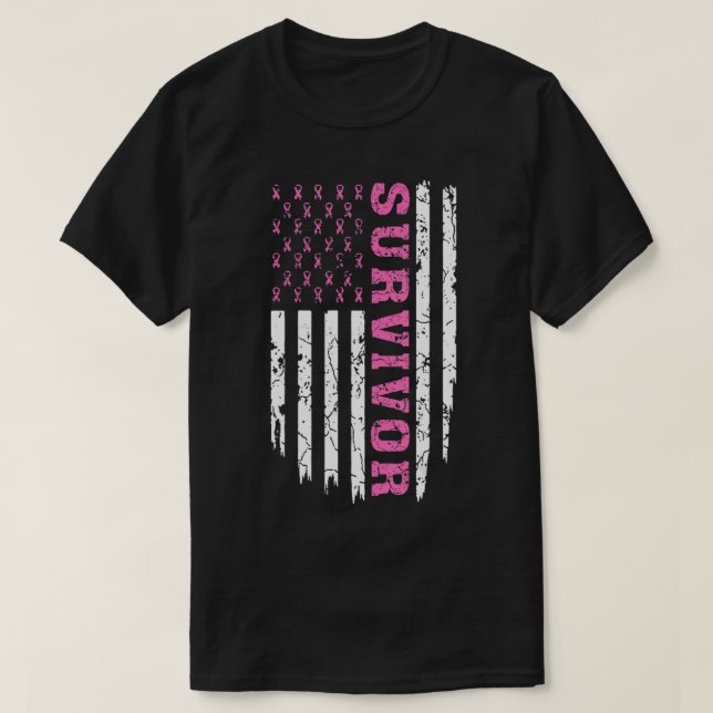 Breast Cancer Awareness Pink Ribbon Survivor Ameri T-Shirt (Design Front)