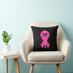 Breast Cancer Awareness Pink Ribbon Survivor Throw Pillow