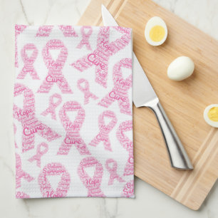 Breast Cancer Awareness Pink Ribbon With Positive Kitchen Towel