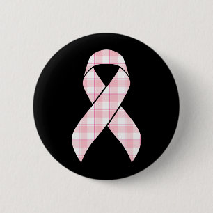 Breast Cancer Awareness Plaid Pink Ribbon 2 Inch Round Button