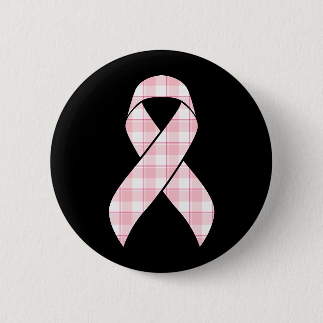 Breast Cancer Awareness Plaid Pink Ribbon 2 Inch Round Button (Front)