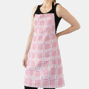 Breast Cancer Awareness Plaid Pink Ribbon Apron