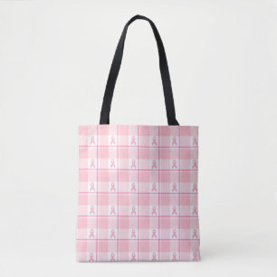 Breast Cancer Awareness Plaid Tote Bag, Pink Bag