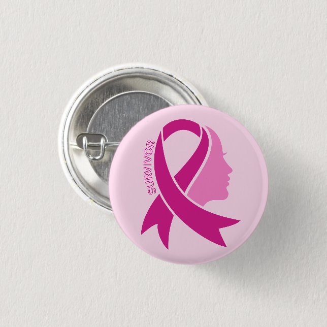 Breast Cancer Awareness Ribbon 1 Inch Round Button (Front & Back)