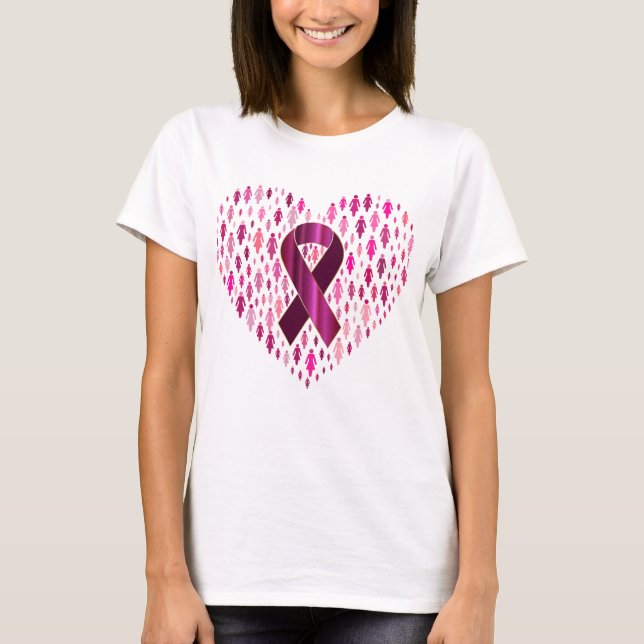 Breast Cancer Awareness Ribbon and Heart T-Shirt (Front)