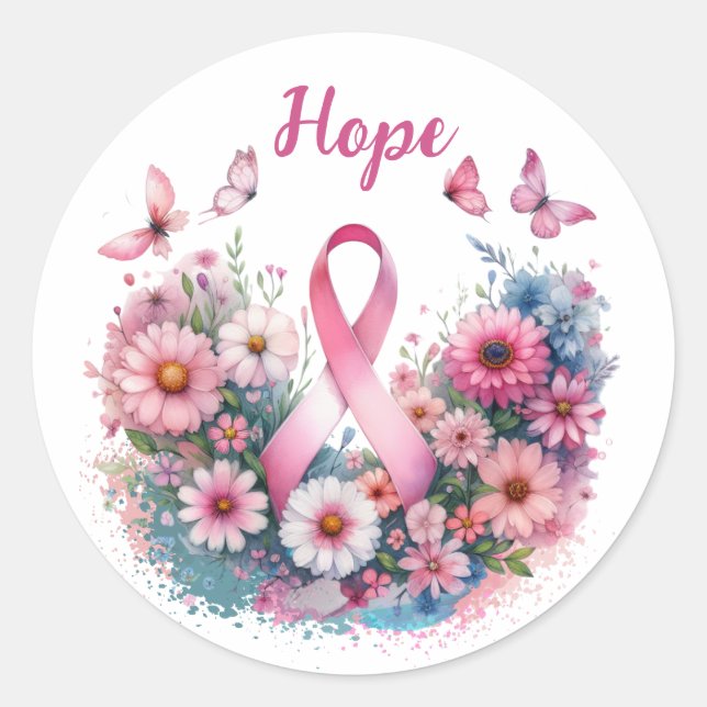 Breast Cancer Awareness Ribbon Classic Round Sticker (Front)