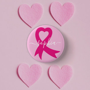 Breast Cancer Awareness Ribbon Custom Text or Name 1 Inch Round Button
