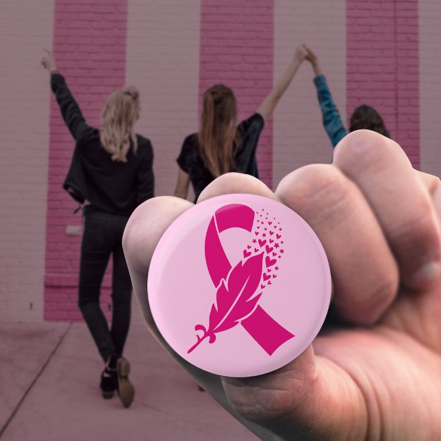 Breast Cancer Awareness Ribbon Feather 1 Inch Round Button (Creator Uploaded)