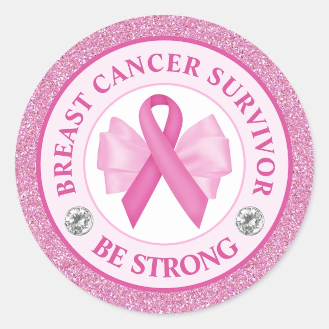 Breast Cancer Awareness Ribbon Survivor Classic Round Sticker (Front)