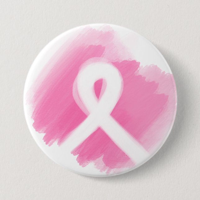 Breast Cancer Awareness Ribbon Watercolor 3 Inch Round Button (Front)