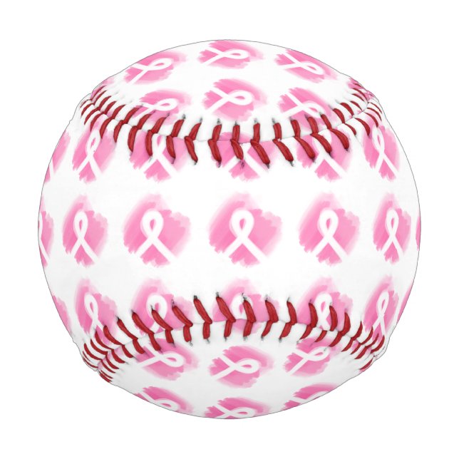 Breast Cancer Awareness Ribbon Watercolor Baseball (Front)