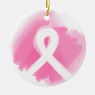 Breast Cancer Awareness Ribbon Watercolor  Ceramic Ornament