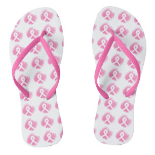 Breast Cancer Awareness Ribbon Watercolor Flip Flops