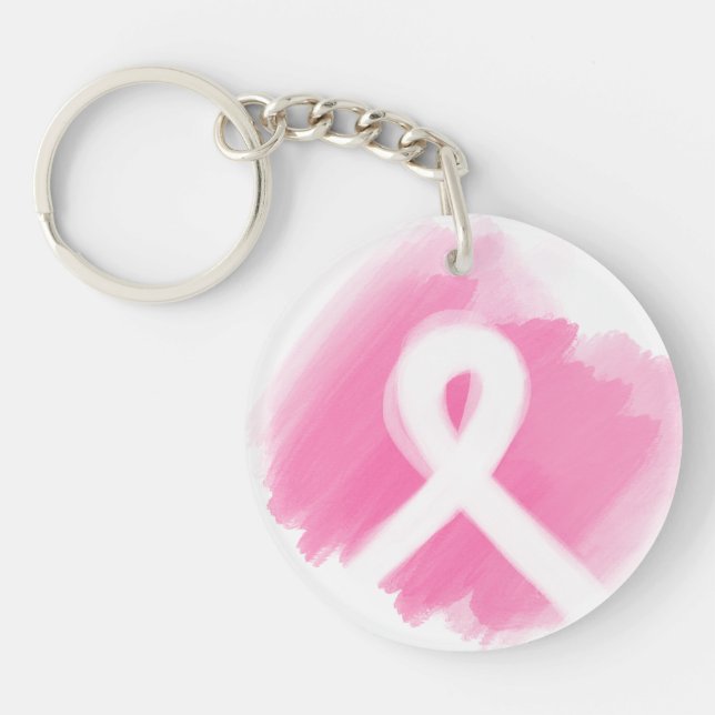 Breast Cancer Awareness Ribbon Watercolor  Keychain (Front)