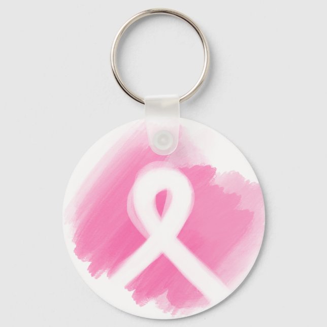 Breast Cancer Awareness Ribbon Watercolor  Keychain (Front)