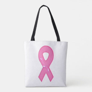 Breast Cancer Awareness Ribbon With Flower Tote Bag